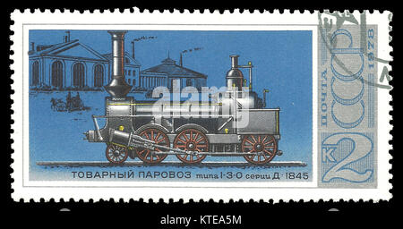 Udssr - Stempel 1978: Colour Edition zur Geschichte der Russischen Lokomotiven, zeigt Cargo Lokomotive 1845 Stockfoto