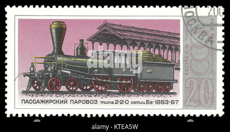 Udssr - Stempel 1978: Colour Edition zur Geschichte der Russischen Lokomotiven, zeigt Passagier Dampflok 1863 Stockfoto