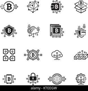 Bitcoin und Blockchain Cryptocurrency Symbole. Stock Vektor