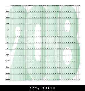 Grün 2018 Sonntag Planer SQUARE Tag Spalte Stockfoto