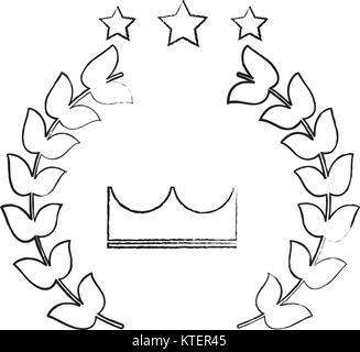 Krone lorbeerkranz Sterne Sieger emblem Bild Vector Illustration Design schwarz Skizzenlinie Stock Vektor
