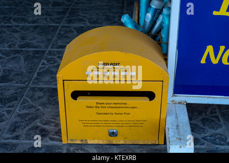 Swiss Post Box, Lanzarote, Kanarische Inseln, Spanien. Stockfoto