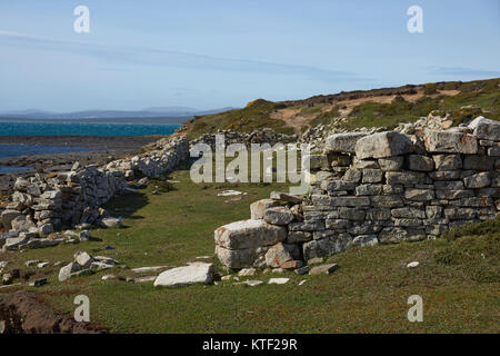 Reste der historischen Siedlung am Port Egmont auf den Falklandinseln zurückgehend bis 1765. Stockfoto