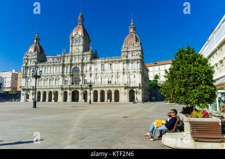 Rathaus, Plaza de Maria Pita Square, A Coruña, Galizien, Spanien Stockfoto