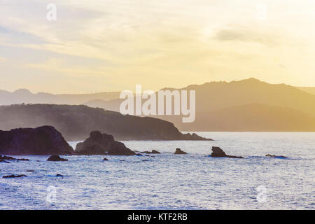 Sonnenuntergang an der Loiba Klippen (Acantilados de Loiba) Coruña Provinz, Galizien, Spanien, Europa Stockfoto