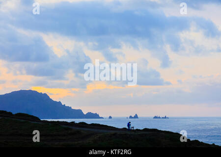 Sonnenuntergang an der Loiba Klippen (Acantilados de Loiba) Coruña Provinz, Galizien, Spanien, Europa Stockfoto