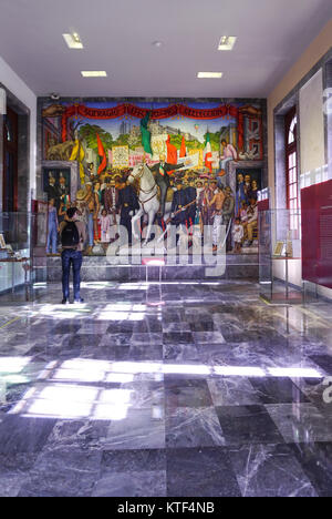 Der ufragio Es - keine Reeleccion', Francisco I. Madero Verlassen des Castillo de Chapultepec. Gemälde von Juan O'Gorman im Nationalmuseum Stockfoto