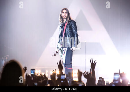 30 Sekunden zum Mars, die US-amerikanische Rockband, führt ein Live Konzert im Spektrum in Oslo. Hier Sänger, Songwriter und Schauspieler Jared Leto ist live auf der Bühne gesehen. Norwegen, 23.02.2014. Stockfoto