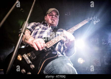 Die amerikanische Rockband Black Cherry Stein führt ein Live Konzert von John Dee in Oslo. Hier Sänger Chris Robertsen wird gesehen, live auf der Bühne. Norwegen, 24.02 2016. Stockfoto