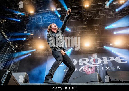 Die schwedischen Glam Rock Band Europa führt ein Live Konzert in der norwegischen Musik Festival Tonnen Gestein 2016. Hier Sänger Joey Tempest ist live auf der Bühne gesehen. Norwegen, 25/06 2016. Stockfoto