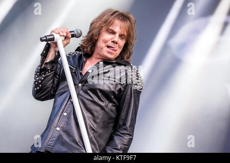 Die schwedischen Glam Rock Band Europa führt ein Live Konzert in der norwegischen Musik Festival Tonnen Gestein 2016. Hier Sänger Joey Tempest ist live auf der Bühne gesehen. Norwegen, 25/06 2016. Stockfoto