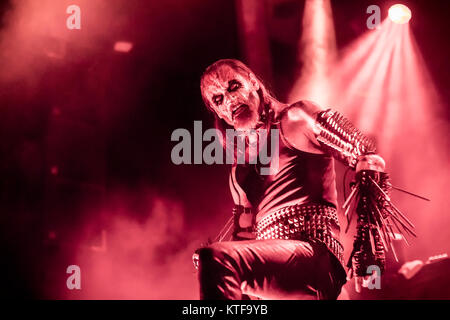 Der norwegischen Black Metal Band Gorgoroth führt ein Live Konzert in der Norwegischen Heavy Metal Festival Metal Inferno Festival 2017 in Oslo. Hier Frontmann Hoest gesehen wird live auf der Bühne. Oslo, 14.04.2017. Stockfoto