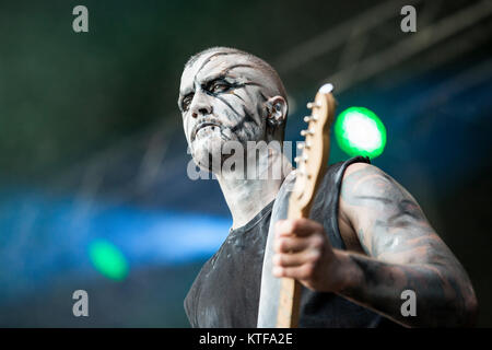 Norwegen, Borre - 18. August 2017. Der norwegischen Black Metal Band Gaahls Wyrd führt ein Live Konzert während der norwegischen Metal Festival Midgardsblot Festival 2017 in Borre. (Foto: Terje Dokken) Stockfoto