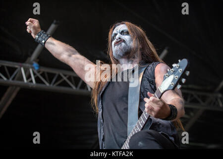 Norwegen, Borre - 18. August 2017. Der norwegischen Black Metal Band Gaahls Wyrd führt ein Live Konzert während der norwegischen Metal Festival Midgardsblot Festival 2017 in Borre. (Foto: Terje Dokken) Stockfoto