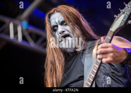 Norwegen, Borre - 18. August 2017. Der norwegischen Black Metal Band Gaahls Wyrd führt ein Live Konzert während der norwegischen Metal Festival Midgardsblot Festival 2017 in Borre. (Foto: Terje Dokken) Stockfoto