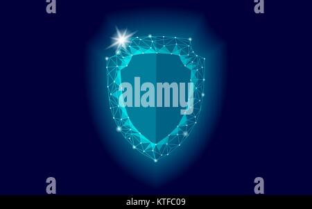 Cyber Security Schutzplatte poly niedrig. Polygonale geometrische glühende Guard speichern Angriff aus dem Internet Antivirus. Blau Raumfahrt futuristische moderne Design Vector Illustration Stock Vektor