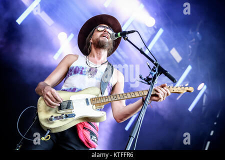 Der amerikanische Sänger, Songwriter, Musiker Jonathan Wilson führt ein Live Konzert in der norwegischen Musik Festival Øyafestivalen 2014. Norwegen, 06.08.2014. Stockfoto