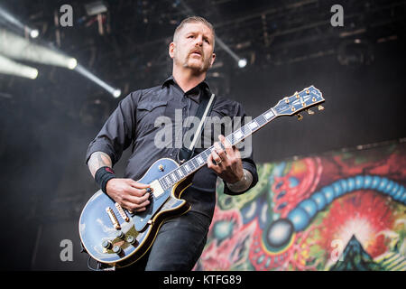 Die amerikanische metal band Mastodon führt ein Live Konzert in der norwegischen Musik Festival Øyafestivalen 2016 in Oslo. Hier Gitarrist Bill Kelliher gesehen wird live auf der Bühne. Norwegen, 11/08 2016. Stockfoto