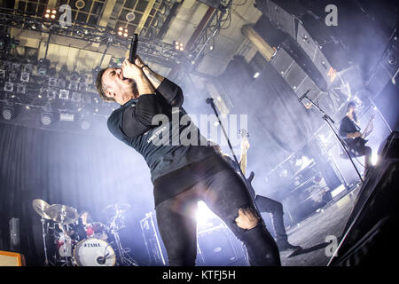 Die amerikanische mathcore Band The Dillinger Escape Plan führt ein Live Konzert am Rockefeller in Oslo. Hier Sänger Greg Puciato wird gesehen, live auf der Bühne. Norwegen, 02.02.2017. Stockfoto