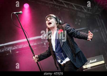 Die englische Hard Rock Band The Quireboys ein Leben an der schwedischen Musik Festival Sweden Rock Festival 2015 führt. Hier Sänger Spike gesehen wird live auf der Bühne. Schweden, 03/06 2015. Stockfoto