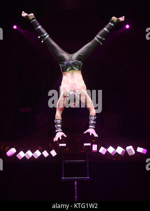 München, Deutschland. 25 Dez, 2017. Acrobat Andre Stykan durchführen bei der Premiere der Winter Programm des Circus Krone in München, Deutschland, 25. Dezember 2017. Quelle: Tobias Hase/dpa/Alamy leben Nachrichten Stockfoto