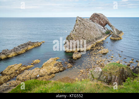 Bogen Geige Rock, natürlichen Meer arch in der Nähe von portknockie Auf der nord-östlichen Küste von Schottland. Stockfoto