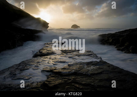 Trebarwith Strand in North Cornwall. Stockfoto