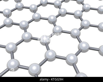 Graphenschicht Struktur molekularen Modell, sechseckigen Gitter aus Carbon Atome auf weißem Hintergrund, 3D-Rendering illustration Stockfoto