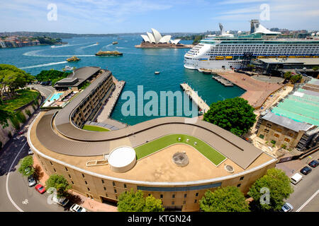 Sydney Opera House, Sydney Harbour, Hyatt Hotel, Circular Quay und den Rocks von Harbour Bridge, Sydney, Australien Stockfoto