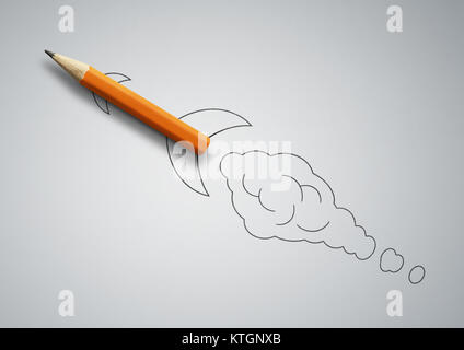 Start Konzept, Bleistift gezeichnet als Rakete Stockfoto