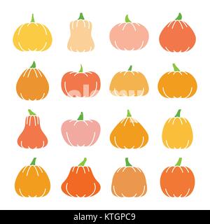 Bunte Halloween Pumpkin Icon Set. Flaches Design symbol Collection. Farbkonzept für Web, Infografik, Drucken, Karte, Büro, Banner, Poster, Karte, Fliegen Stock Vektor