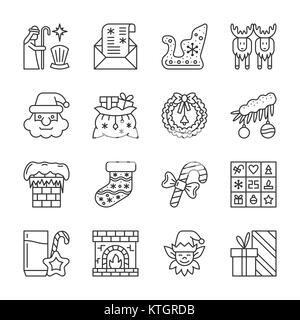 Weihnachten thin line Icon Set. Neues Jahr Vector Linear symbol Pack. Umrisse Zeichen ohne füllen. Editierbare Schlaganfall. Einfache grafische Sammlung. Web, Print, c Stock Vektor