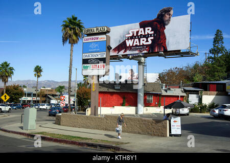 Reklametafeln mit Mark Hammil und Carrie Fisher für Star Wars Der letzte Jedi Film in Los Angeles, CA Stockfoto