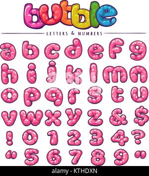 Bubble Font. Cartoon bubblegum Süßes girly Jugendliche vektor Alphabet auf weißem Hintergrund aufpumpen Stock Vektor
