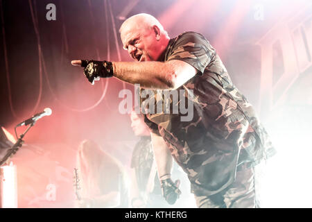 Die deutsche Heavy Metal Band U.D.O. führt ein Live Konzert in der Union Szene in Oslo. Hier band Gründer und Sänger Udo Dirkschneider wird gesehen, live auf der Bühne. Norwegen, 18/02 2016. Stockfoto