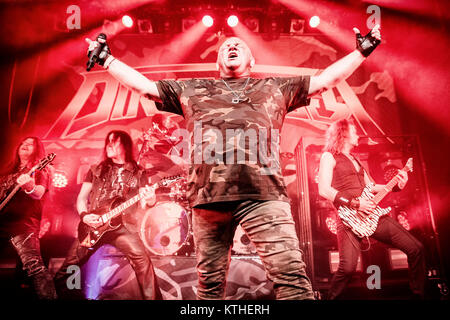 Die deutsche Heavy Metal Band U.D.O. führt ein Live Konzert in der Union Szene in Oslo. Hier band Gründer und Sänger Udo Dirkschneider wird gesehen, live auf der Bühne. Norwegen, 18/02 2016. Stockfoto