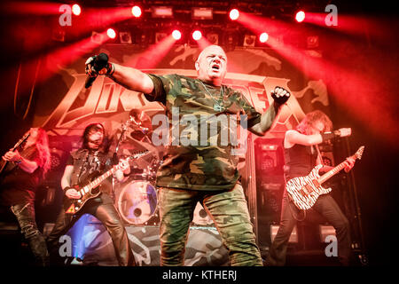 Die deutsche Heavy Metal Band U.D.O. führt ein Live Konzert in der Union Szene in Oslo. Hier band Gründer und Sänger Udo Dirkschneider wird gesehen, live auf der Bühne. Norwegen, 18/02 2016. Stockfoto