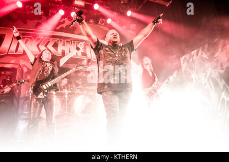 Die deutsche Heavy Metal Band U.D.O. führt ein Live Konzert in der Union Szene in Oslo. Hier band Gründer und Sänger Udo Dirkschneider wird gesehen, live auf der Bühne. Norwegen, 18/02 2016. Stockfoto