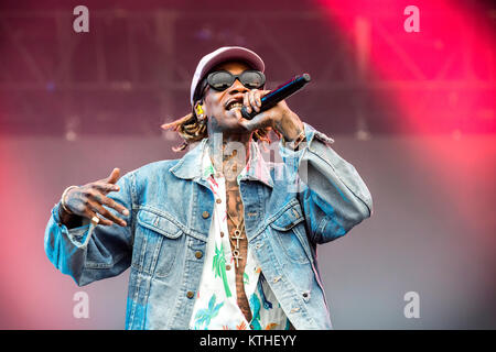 Der amerikanische Rapper und Lyriker Wiz Khalifa führt ein Live Konzert in der schwedischen Musik Festival Bråvalla Festival 2016. Schweden, 02/07 2016. Stockfoto