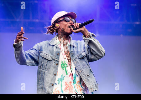 Der amerikanische Rapper und Lyriker Wiz Khalifa führt ein Live Konzert in der schwedischen Musik Festival Bråvalla Festival 2016. Schweden, 02/07 2016. Stockfoto