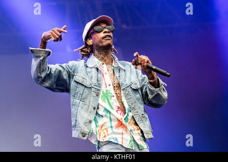 Der amerikanische Rapper und Lyriker Wiz Khalifa führt ein Live Konzert in der schwedischen Musik Festival Bråvalla Festival 2016. Schweden, 02/07 2016. Stockfoto