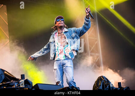 Der amerikanische Rapper und Lyriker Wiz Khalifa führt ein Live Konzert in der schwedischen Musik Festival Bråvalla Festival 2016. Schweden, 02/07 2016. Stockfoto