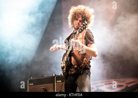 Die australische Rock Band Wolfmother führt ein Live Konzert in Sentrum Scene in Oslo. Hier Gitarrist und Sänger Andrew Stockdale ist live auf der Bühne gesehen. Norwegen, 05.05 2016. Stockfoto