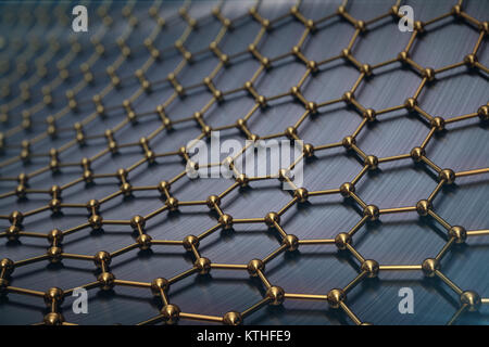 3D Rendering abstrakte Nanotechnologie hexagonalen geometrische Form Nahaufnahme, Konzept Graphen atomare Struktur, Konzept Graphen molekulare Struktur. Stockfoto