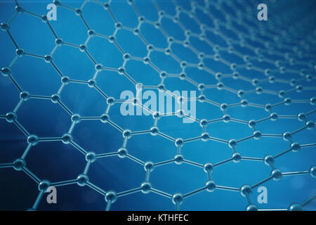 3D Rendering abstrakte Nanotechnologie hexagonalen geometrische Form Nahaufnahme, Konzept Graphen atomare Struktur, Konzept Graphen molekulare Struktur. Stockfoto