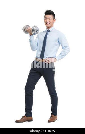 Junger Geschäftsmann Gewichtheben Stockfoto