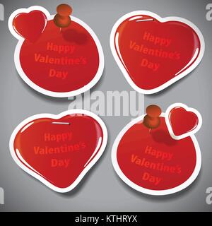 Valentinstag Aufkleber - rotes Papier Etiketten Stock Vektor