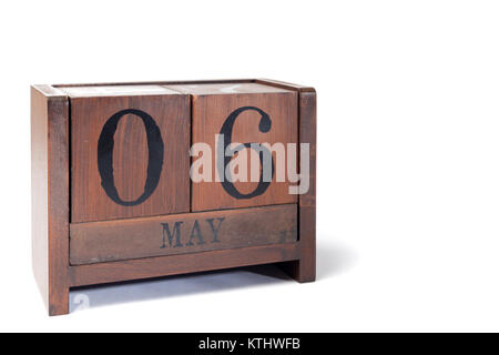 Holz- Ewiger Kalender zu können 6. Stockfoto