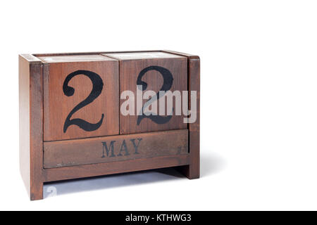 Holz- Ewiger Kalender zu können 22. Stockfoto