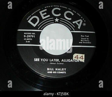 Das Album See You Later Alligator von Bill Haley and His Comets, das unter dem Label Decca veröffentlicht wurde (Katalognummer 9 29791), ist ein legendärer Rock-and-Roll-Song aus den 1950er Jahren, der das Genre mitgeprägt hat. Stockfoto